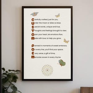 Scrittura di poesie acrostiche personalizzate / Poesia personalizzata, Poesia d'amore, Regalo, Arte murale, Download digitale, Stampabile, Regalo personalizzato, Regalo di poesia