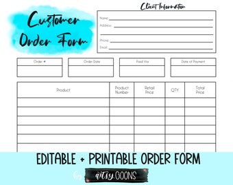 Printable Customer Order Form Printable Invoice - Business Order Form - Etsy Craft Show Order Form - Work At Home and Online Invoice