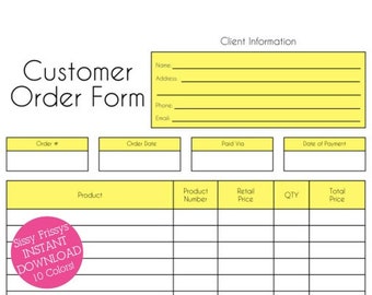 Printable Business Customer Invoice - Business Order Form - Etsy Craft Show Order Form - Work At Home and Online Invoice