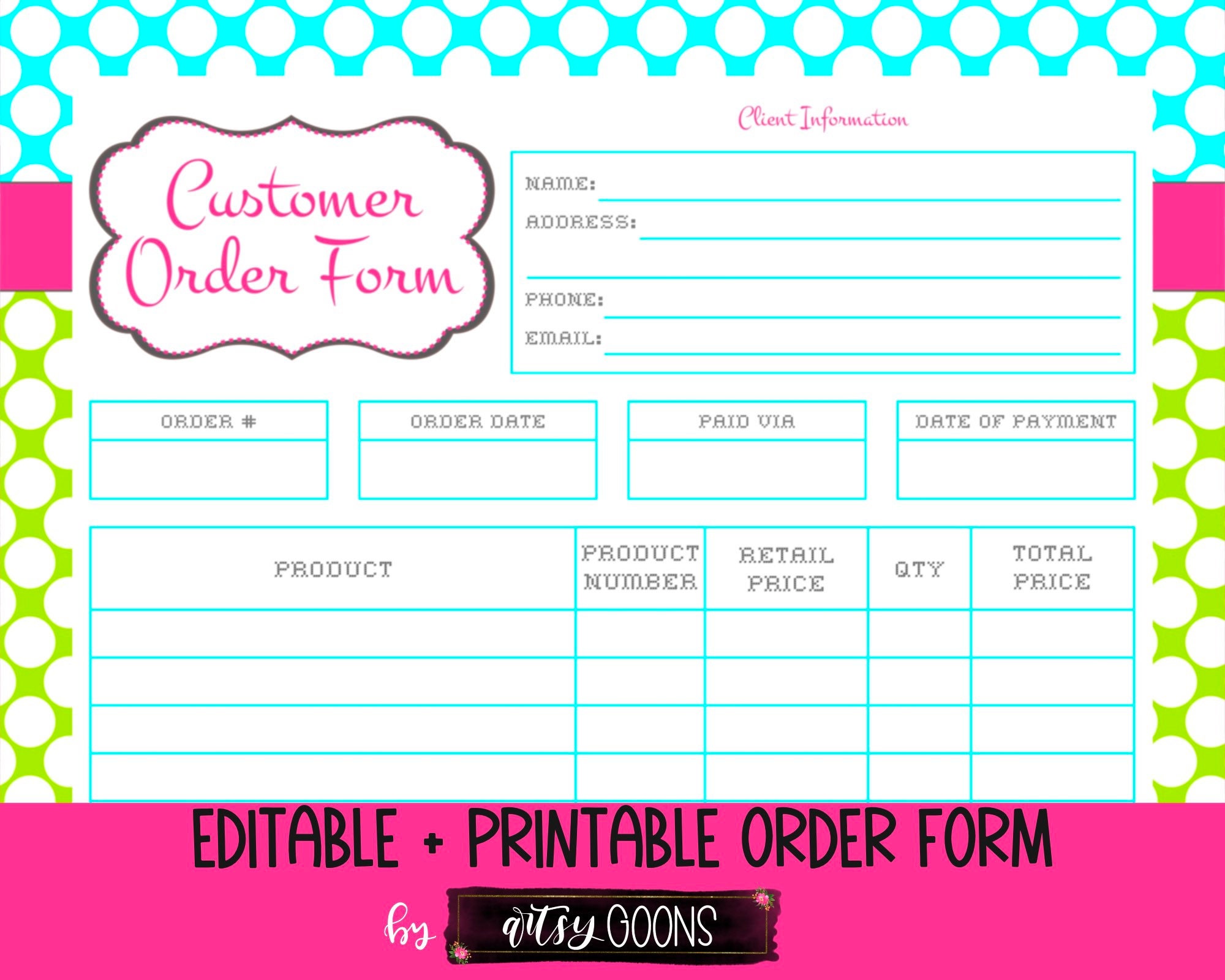 Printable Business Customer Invoice Business Order Form Etsy Australia