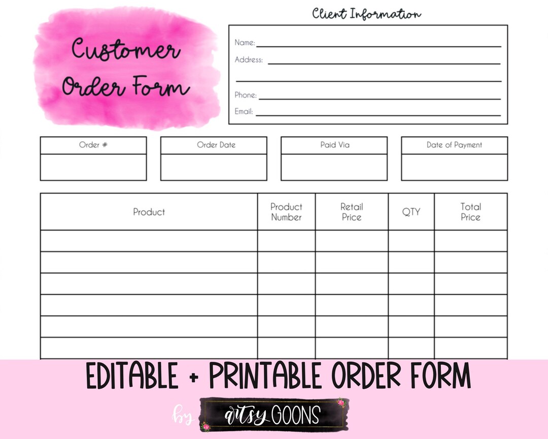 Printable Customer Order Form Printable Invoice Business Order Form ...