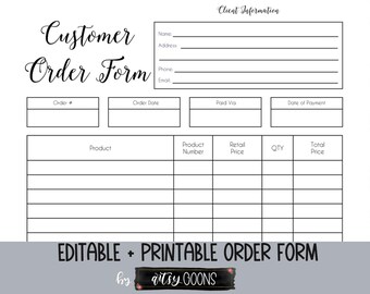 Printable Business Customer Invoice - Business Order Form - Etsy Craft Show Order Form - Work At Home and Online Invoice