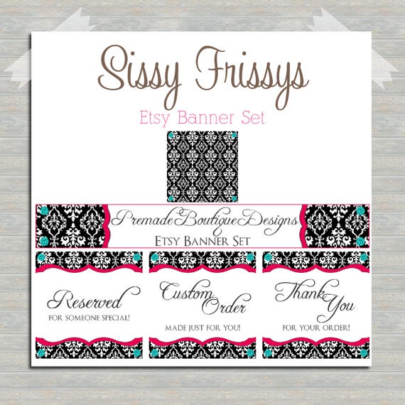 84073764 Etsy Shop Banner Set Premade Etsy Kit Bling Damask Premade Etsy Banner Set Etsy Banner Set