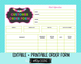 Printable Business Customer Invoice - Business Order Form - Etsy Craft Show Order Form - Work At Home and Online Invoice