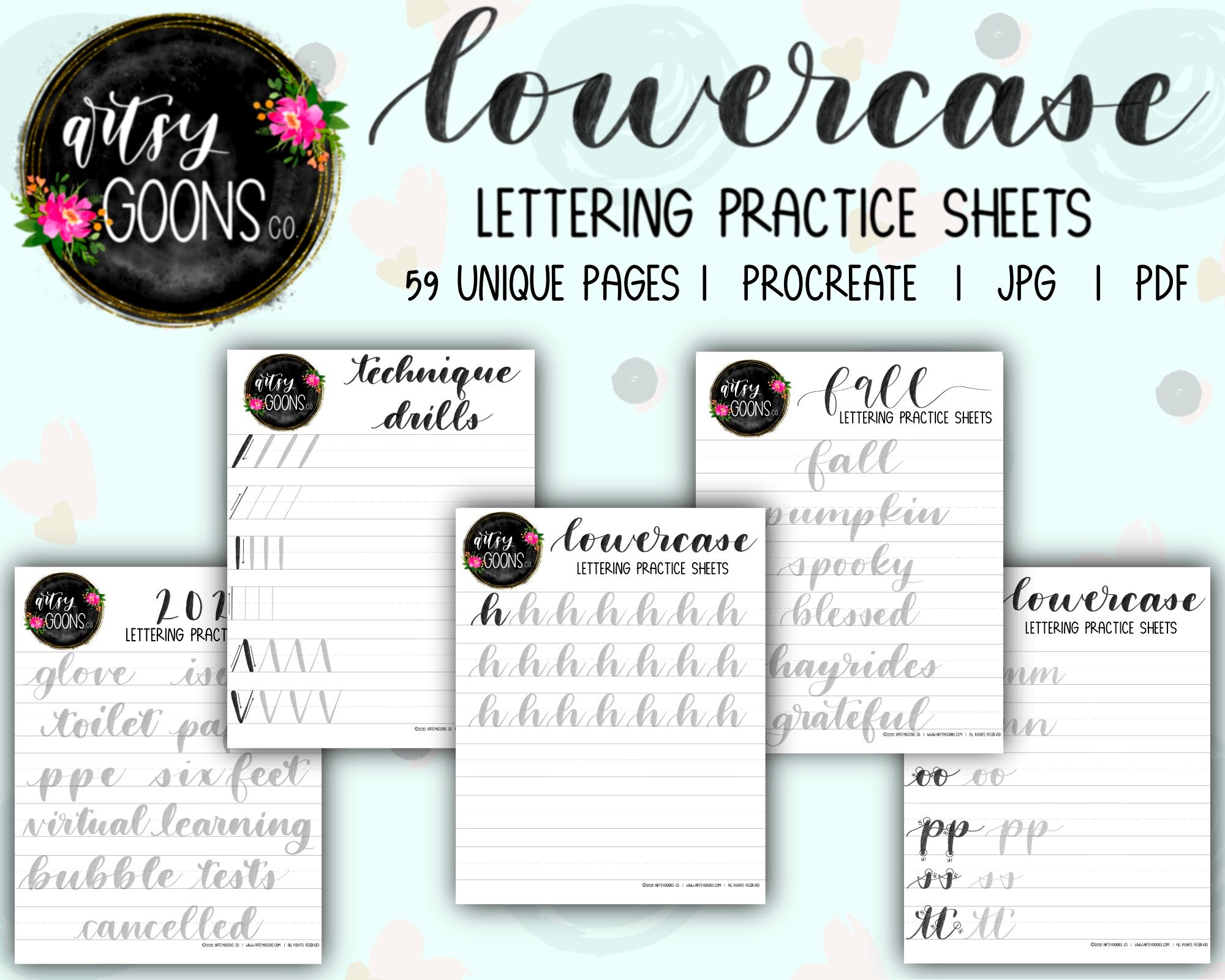 Hand Lettering Workbook, Hand Lettering Practice Sheets, Hand Lettering  Worksheets, Brush Lettering Practice 
