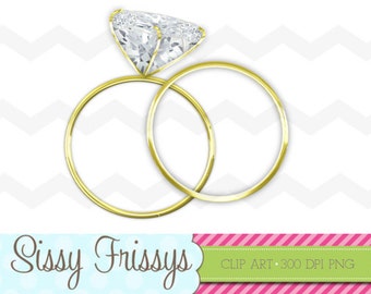 Gold Wedding Ring Set Clip Art Engagement Ring Bridal Shower Digital Embellishment and Art - Scrapbooking - 93994426