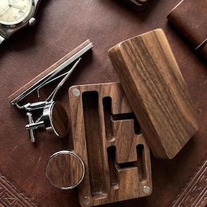 Set di gemelli e fermacravatta in legno con confezione regalo in noce, accessori da sposo in legno fatti a mano, regalo per matrimonio, testimoni dello sposo, festa del papà