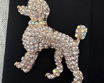 Rhinestone Poodle Dog Brooch Pin,  Crystal Poodle Pin, Vintage Style Dog Jewelry, Gift for Dog Lovers, Glam Animal Brooch Pin