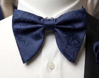 Navy Blue Paisley Bow Tie for Men, Pre-Tied Formal Bowtie, Wedding Bow Tie, Groom Bow Tie, Prom, Tuxedo Accessory