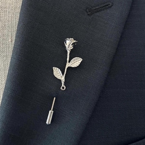 Rose flower with leaf Lapel Pin for Men, Wedding Groomsmen Boutonniere, Men Suit Lapel Pin Acessories, Men Lapel Brooch, Gift for him Men
