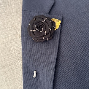 Black Fabric Lapel Flower Pin: Wedding Groomsmen Brooch