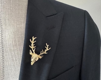Deer head Lapel Pin for Men, Raindeer pin, Wedding Groomsmen Boutonniere, Suit Lapel Pin Acessories, Men Lapel Brooch, Gift for him Men Dad