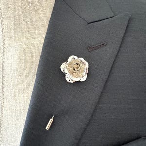 Rose Flower Metal Lapel Pin for Men, long pin,Wedding Groomsmen Boutonniere, Men Suit Lapel Pin Acessories, Men Brooch, Gift for him Men Dad