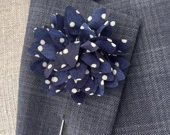Polka Dot Fabric Flower Lapel Pin | Groomsmen Gift