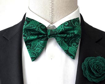 Forest Green and Black Paisley Bow Tie for Men, Pre-Tied Formal Bowtie, Wedding Bow Tie, Groom Bow Tie, Prom, Tuxedo Accessory