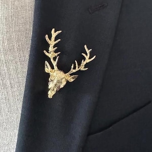 Pin de solapa con cabeza de ciervo para hombre, pin de reno, boutonniere para padrinos de boda, accesorios para traje, broche de solapa para hombre, regalo para papá