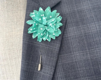 Polka Dot Fabric Flower Lapel Pin: Wedding Groomsmen Accessory