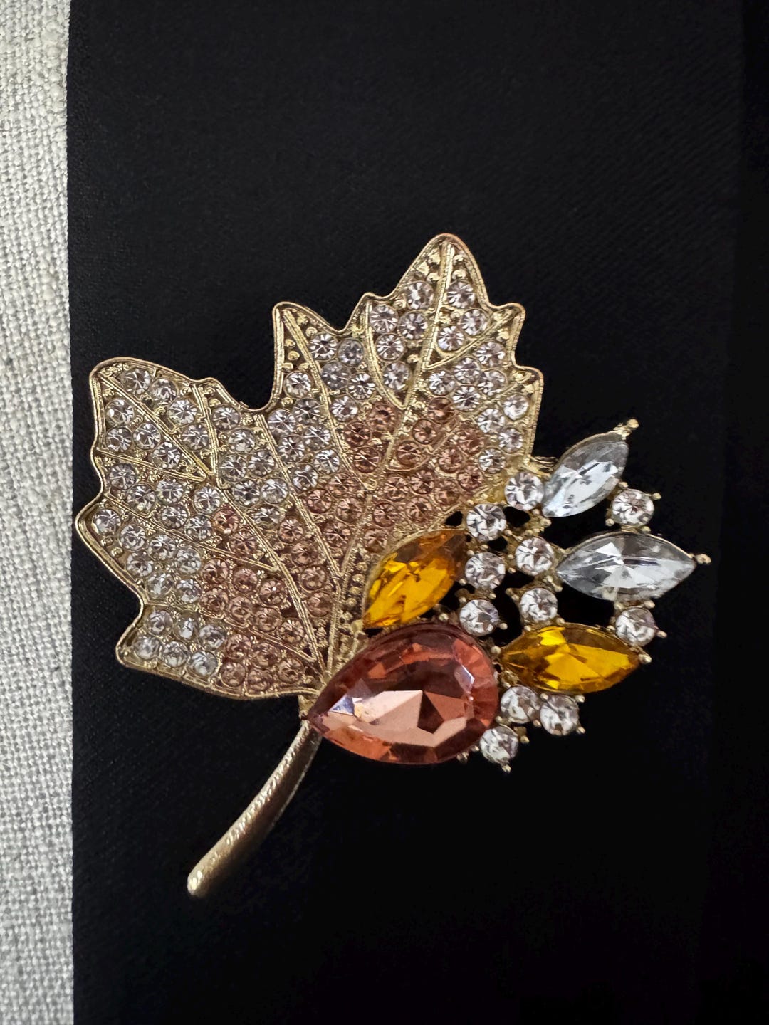 Gold Rhinestone Leaf Brooch, Crystal Autumn Leaf Pin, Maple Leaf Pin ...