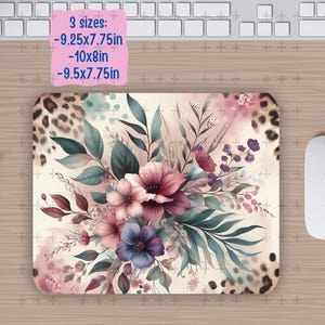 Flower Leopard Mouse Pad PNG Sublimation Design, Floral Cute Mousepad PNG Sublimation 300dpi Leopard Print Pattern Mouse Digital Only Design