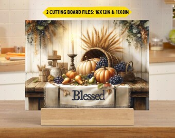 Blessed Cutting Board PNG Sublimation Design, Chopping Board png, Thanksgiving Faith Fall Glass Cutting Board Pumpkin Harvest, Digital Only