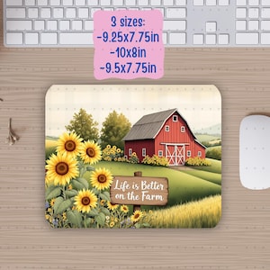 Rustic Farmhouse Mouse pad PNG Sublimation Design Life is Better on the Farm Barn & Sunflowers Cute Mousepad PNG Mousepad Sublimation Gift