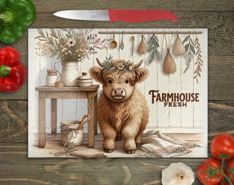 Highland Cow skärbräda PNG sublimeringsdesign, 2x PNG SVG-paket, endast digitalt, skärbräda png glasskärbräda bondgårdskök