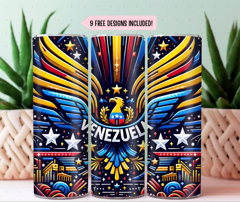 Venezuela Tumbler Wrap Sublimation Design PNG, Skinny Tumbler Wrap, Venezuela Template, Venezuela PNG, Digital Download Only, Venezuela flag image 1