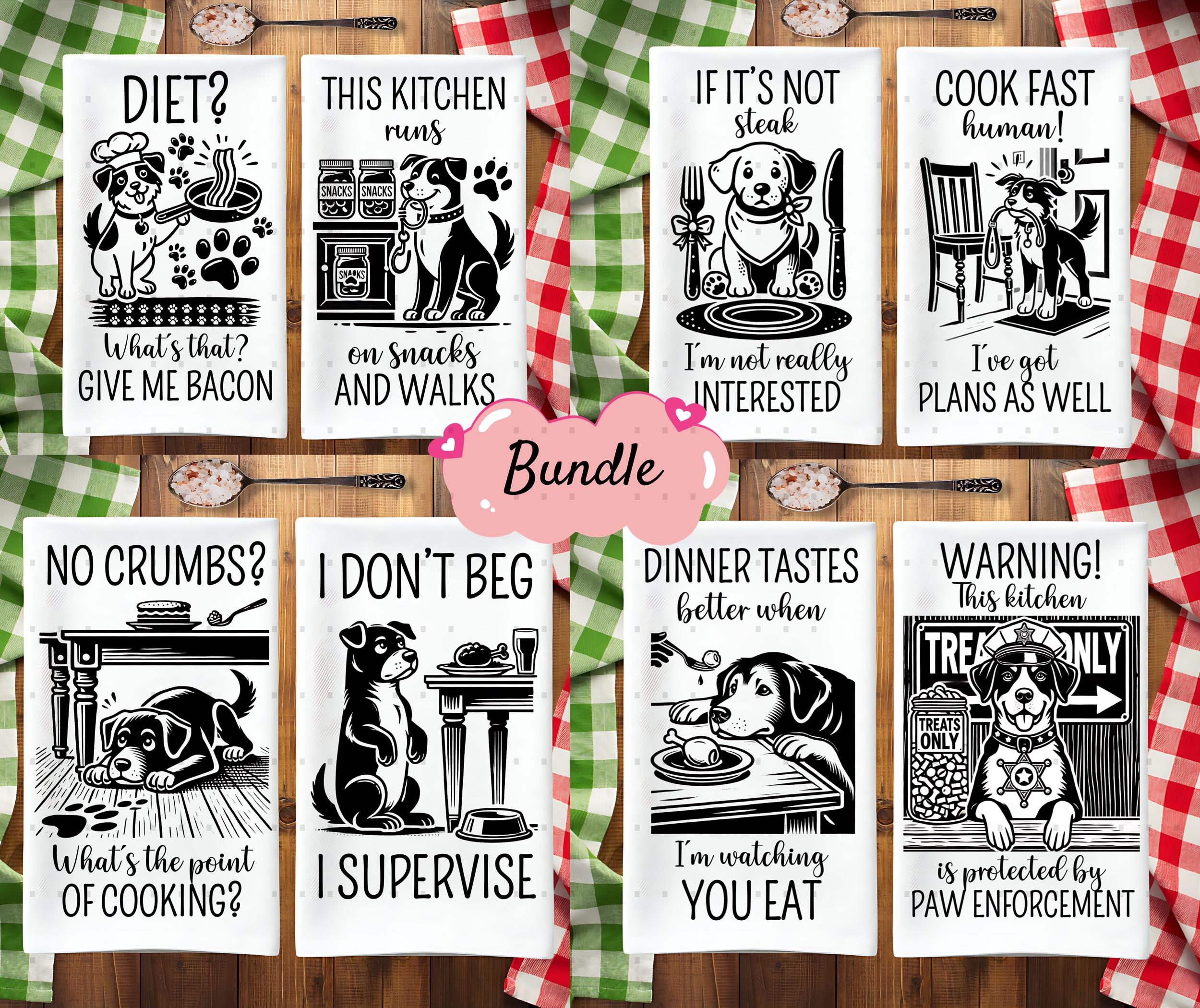 8 Funny Dog Kitchen Tea Towel PNG Bundle Sublimation Designs, Dog Lover ...