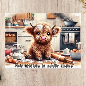 Cute Highland Cow Kitchen Art, Funny Animal Poster, Rustic Home Decor, Farmhouse Style Wall Hanging, Unique Gift Idea