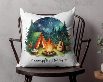 Camping PNG Sublimation Design Watercolor Cozy Decor, Pillow PNG 300dpi Transparent Digital Download, Outdoor Lover DIY Craft Gift, Digital