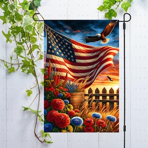 Bandiera da giardino patriottica PNG Design a sublimazione Decorazione per bandiera da giardino, USA 4 luglio American Rustic Country Sign Welcome Garden Flag png, Digitale