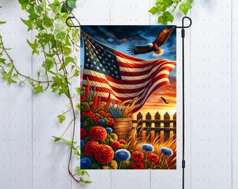 Bandeira de jardim patriótica PNG Design de sublimação Decoração de bandeira de quintal, EUA 4 de julho Placa de país rústica americana Bandeira de jardim de boas-vindas png, Digital
