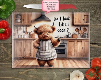 Funny Highland Cow Cutting Board PNG Sublimation Design, Cute Baby Highland Cow Rustic Sublimation Chopping Board, Glass Cutting Board png