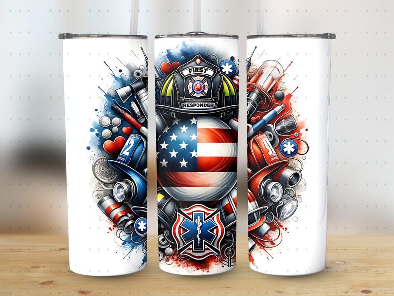 First Responder Tumbler Wrap PNG Sublimation Design, Patriotic USA 20oz ...
