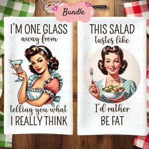 8 roliga kökshanddukar PNG-paket sublimeringsdesign, vintage hemmafru Sassy handduksförkläde kökshandduk sublimering, diskhandduk png