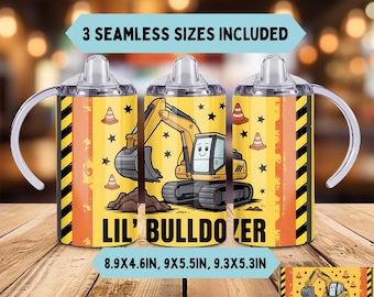 Cartoon 12oz Sippy Cup png Sublimation Design, Construction Little Bulldozer Funny Kids Sippy Cup png, Gift for Boys, Digital Only, 3 sizes
