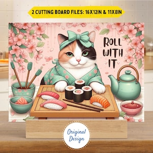 Funny Cat Cutting Board png Sublimation Design, Kitchen Decor Chopping Board File, Glass Board Japanese Sushi Kawaii Cat Lover Gift, Digital