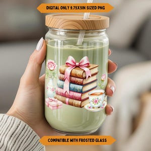 Books Coffee Glass Can png 16oz Wrap Sublimation Design, Coffee Books Bookish Girly png, Coquette Glass Can png, Libbey Wrap Girly, UV DTF