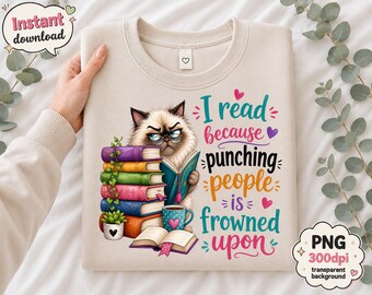 Sarcastic Book Cat PNG Sublimation Design, Funny File for DIY Crafting, Digital Download