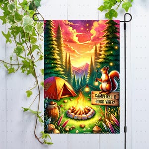 Sublimation PNG de drapeau de jardin de camping, conception de sublimation de drapeau de jardin de camping et de bonnes vibrations, drapeau de jardin de camping, drapeau de printemps numérique uniquement