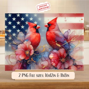 Tabla de cortar con cardenales patrióticos PNG, diseño para sublimación, archivo para tinta de alcohol de EE. UU. para manualidades, solo digital.