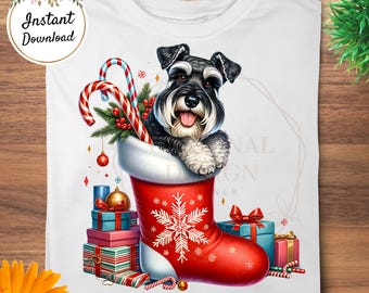 Schnauzer miniatura navideño PNG, perro en calcetín de acuarela (descarga digital)