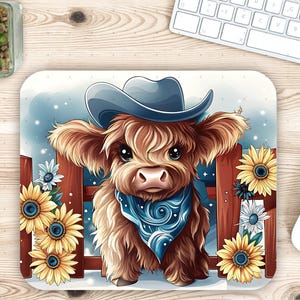 Western Mouse Pad Sublimation PNG Sublimation Design, Cute Mousepad png, DIGITAL ONLY, Country Highland Cow Mouse Pad sublimation file
