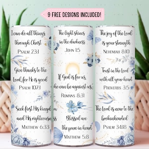 Blue Bible Verse Tumbler Christian Tumbler PNG, Faith God Christian Tumbler Wrap, Inspirational Tumbler Design, 20oz Skinny Seamless
