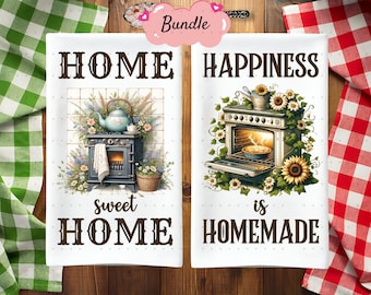 Paquete de 9 paños de cocina PNG Home Sweet Home con diseño de sublimación, delantal de cocina retro Happy, paño de cocina PNG