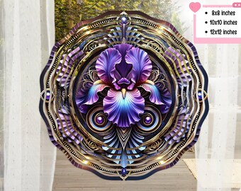 Purple Iris Wind Spinner PNG Sublimation Designs, Sublimation Wind Spinner PNG, Flower Windspinner PNG, Suncatcher png with Iris Door Hanger