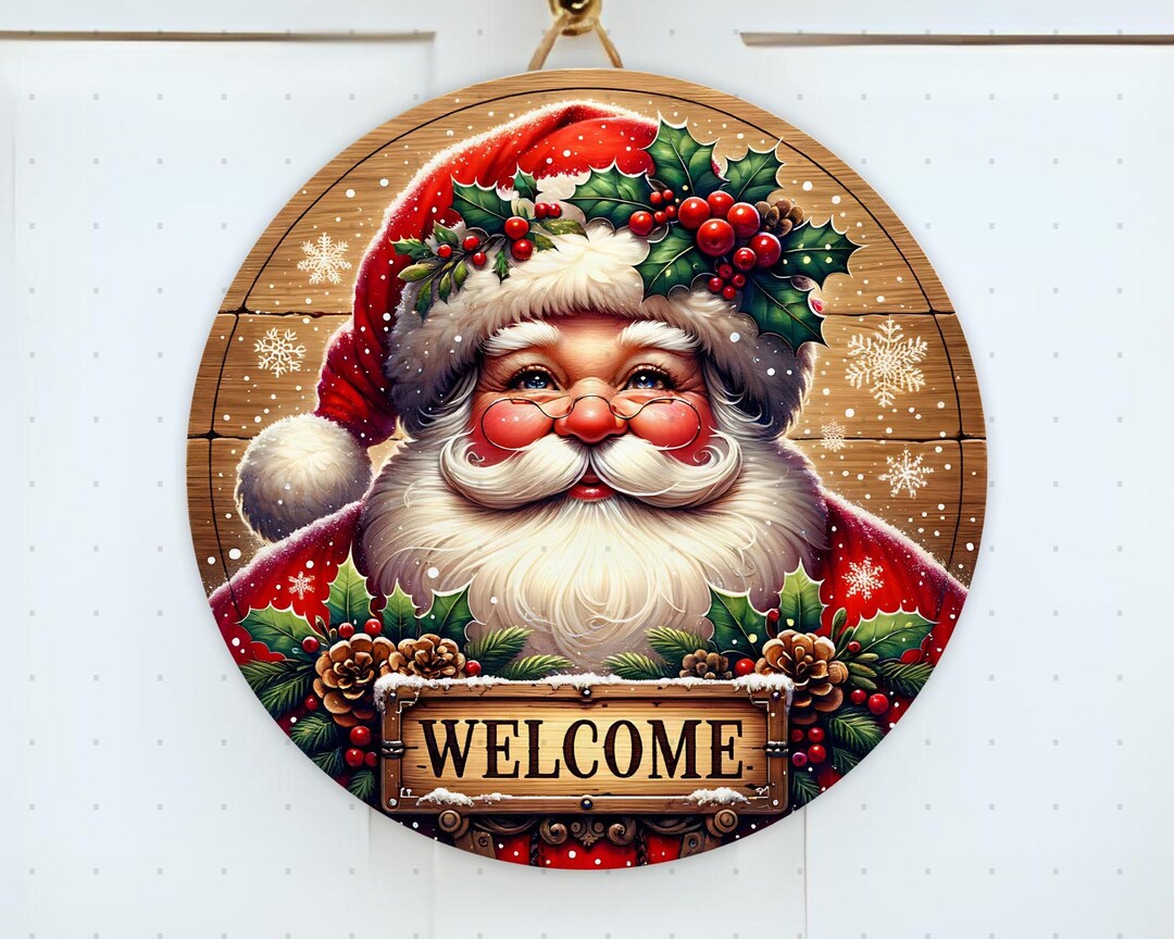 Santa Welcome Rustic Sign Door Hanger Png Sublimation Design, Merry ...