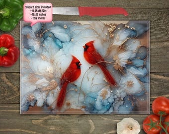 Cardinals Cutting Board PNG Sublimation Design, Cardinals Alcohol Ink Chopping Board PNG, Glass Cutting Board png Cardinal Memorial Decor