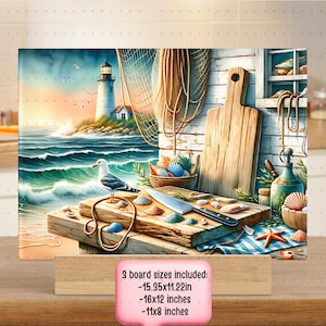 Ocean Cutting Board PNG Sublimation Design, Beachy Coastal Retro Rustic Chopping Board PNG, Glass Cutting Board Sublimation, Digital Only