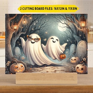 Vintage Cute Ghosts Glass Cutting Board png Sublimation Design, Halloween Fall Chopping Board png, Spooky Season Pumpkin Graveyard, Digital